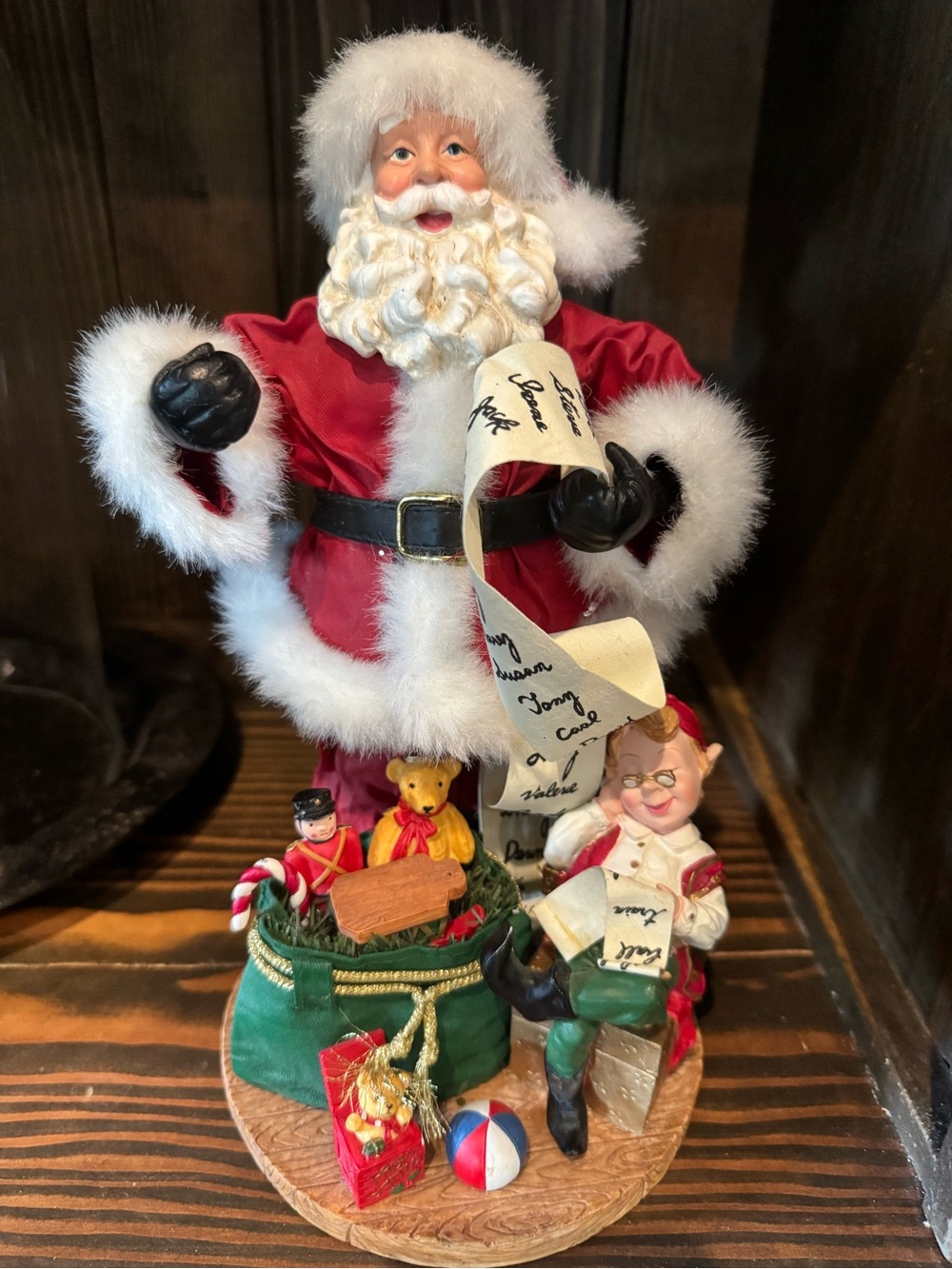 Vintage Possible Dreams Clothique Santa & Elf Figure Fabric Mache 11” Christmas